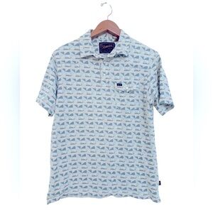 Howler Brothers Blue and White Geometric Pearl Snap Polo
